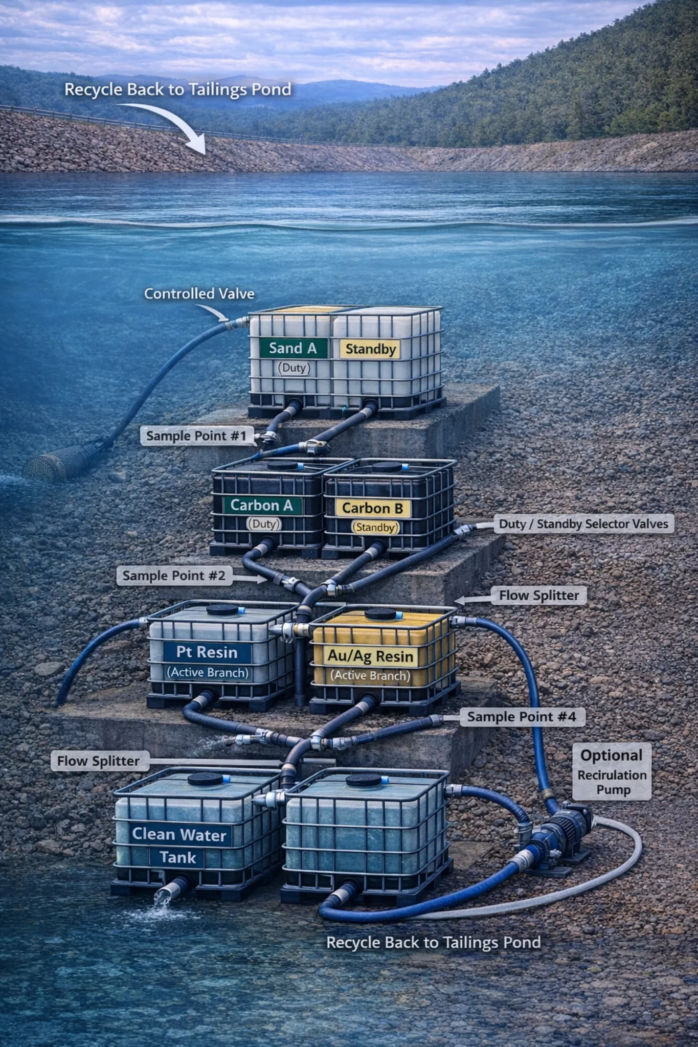 Tailings cascade layout